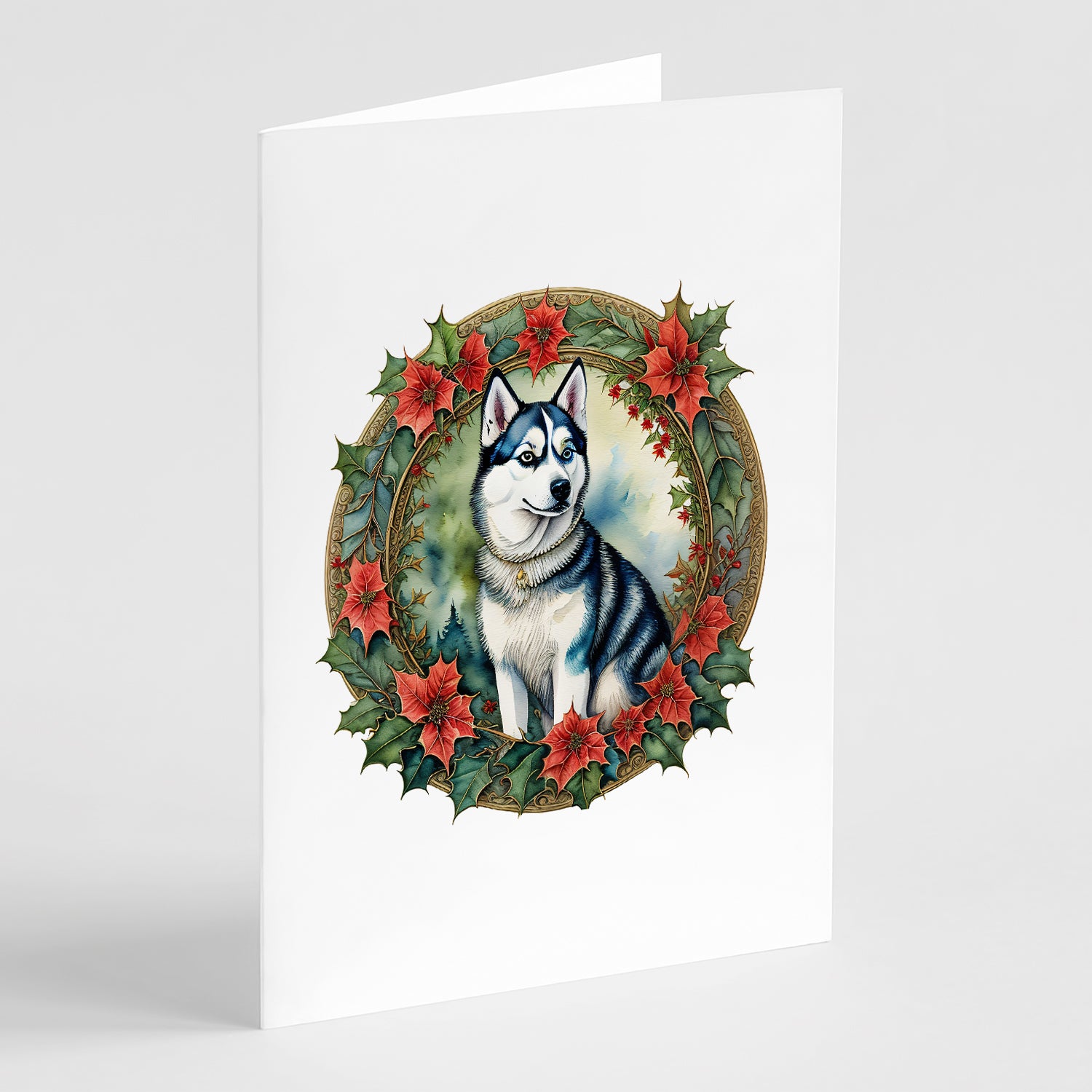 Buy this Siberian Husky Christmas Flowers Greeting Cards Pack of 8