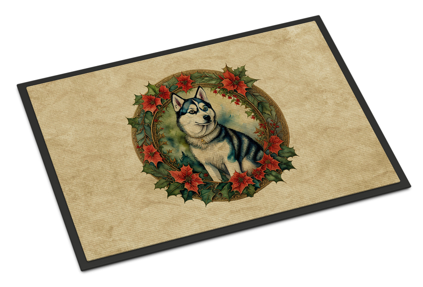 Buy this Siberian Husky Christmas Flowers Doormat