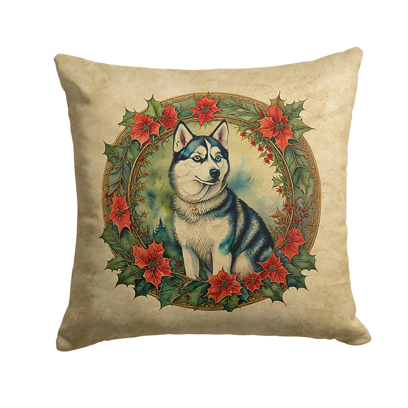 Buy this Siberian Husky Christmas Flowers Throw Pillow