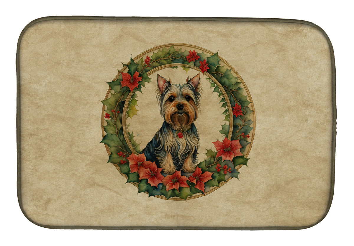 Buy this Silky Terrier Christmas Flowers Dish Drying Mat