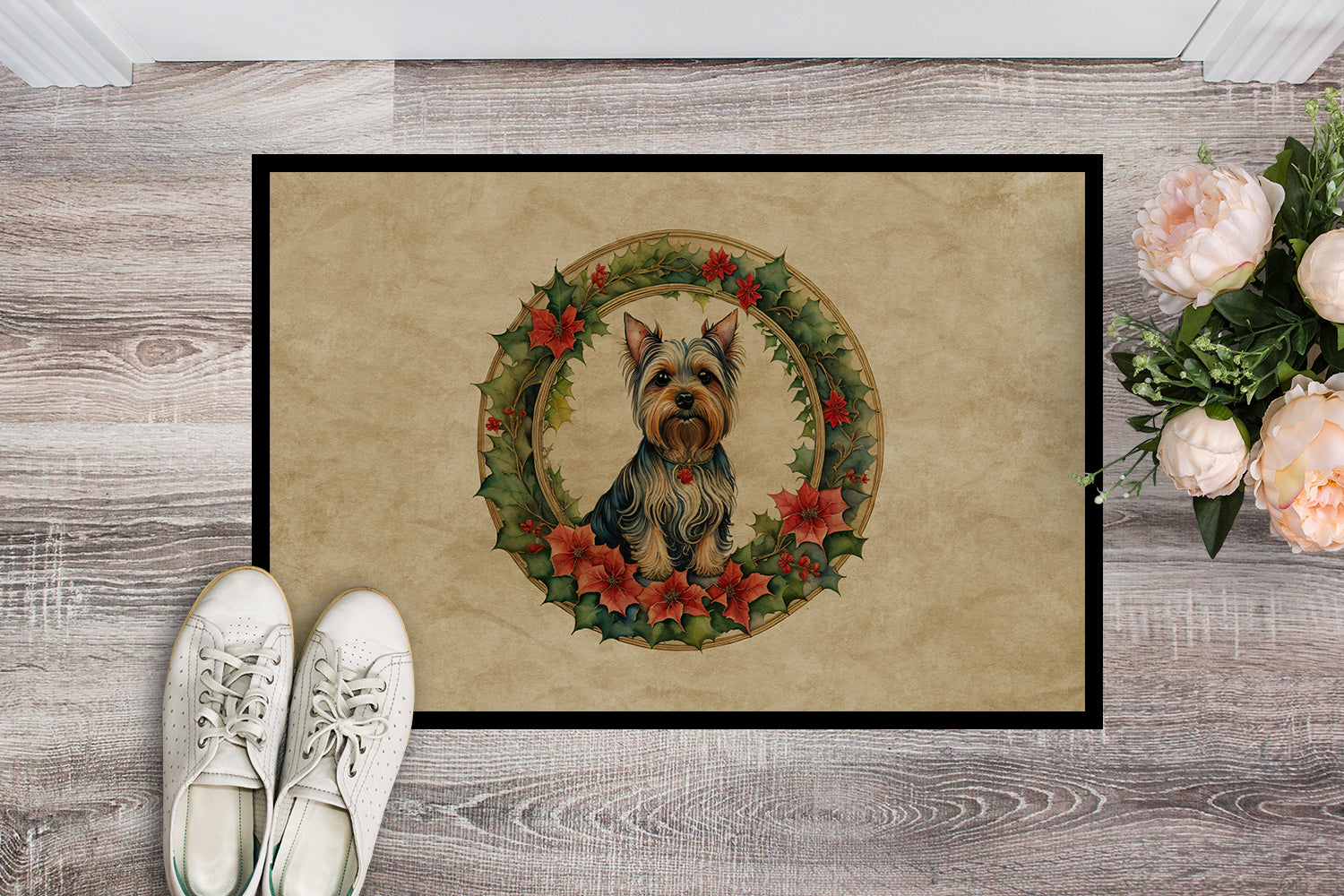 Buy this Silky Terrier Christmas Flowers Doormat