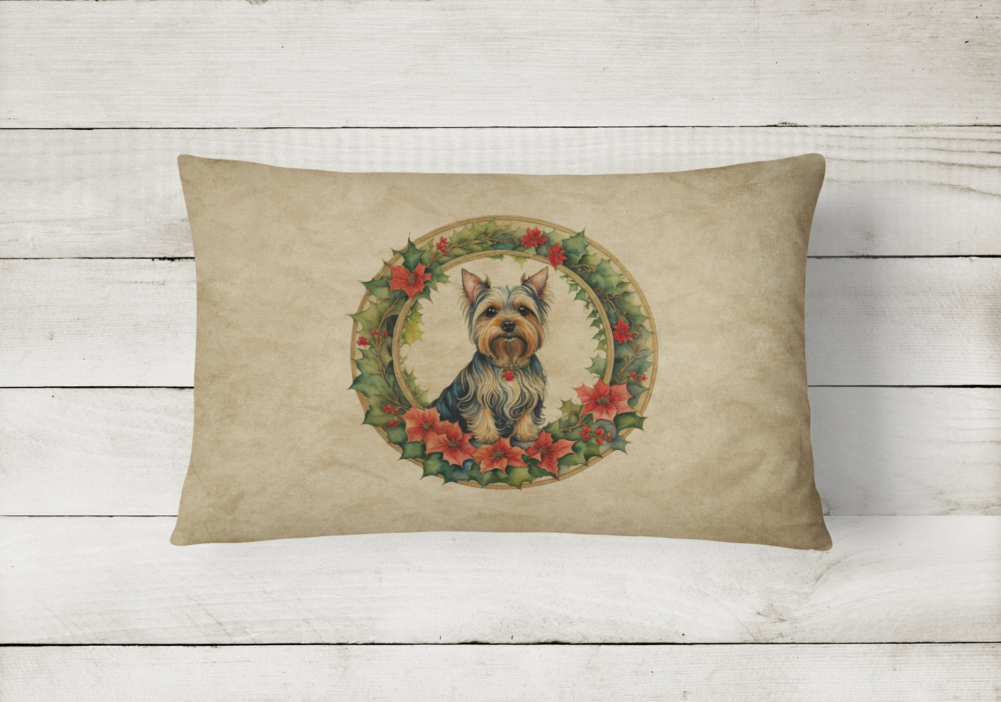 Silky Terrier Christmas Flowers Throw Pillow
