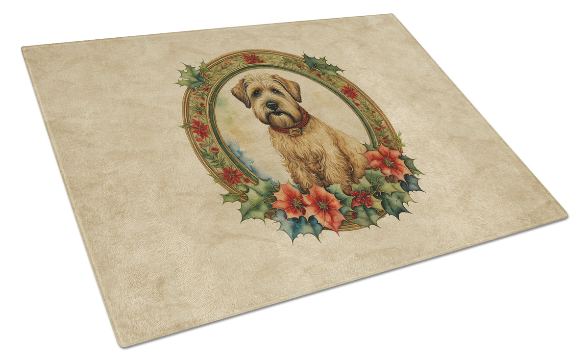 Buy this Wheaten Terrier Christmas Flowers Glass Cutting Board