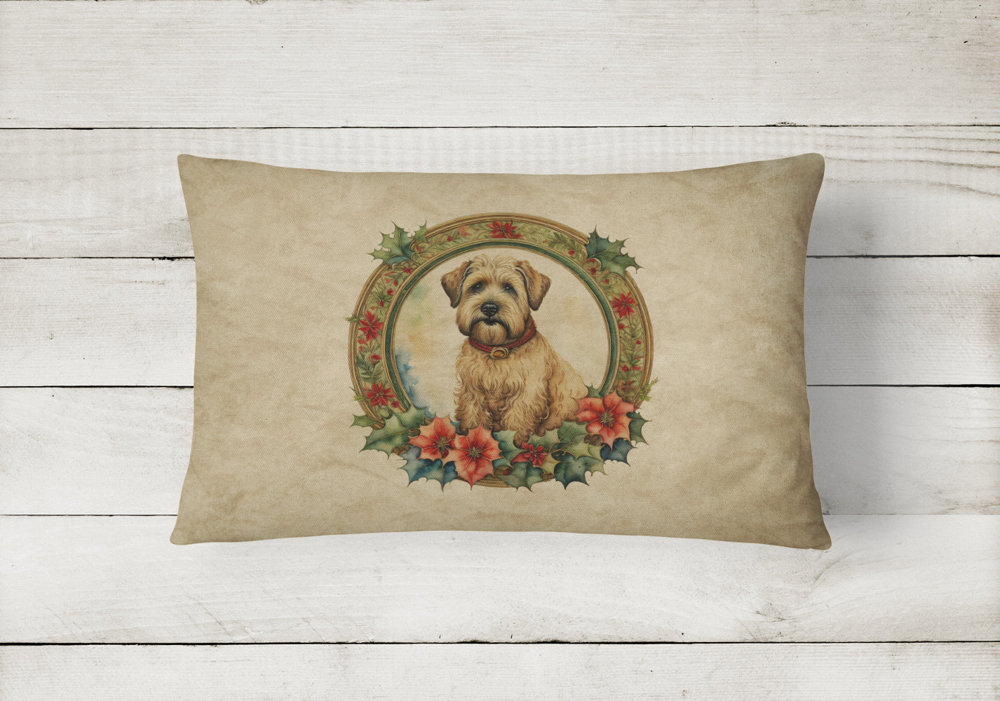 Buy this Wheaten Terrier Christmas Flowers Throw Pillow
