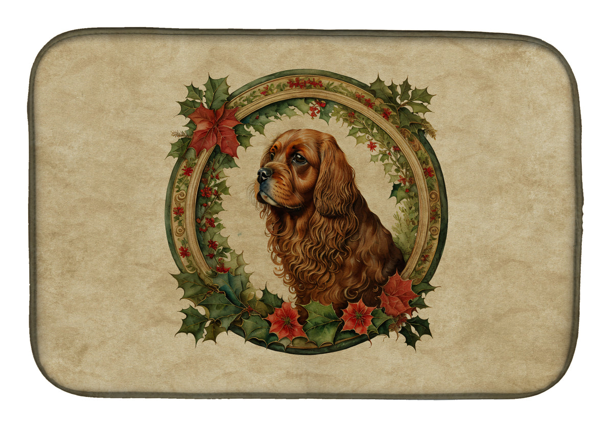 Buy this Sussex Spaniel Christmas Flowers Dish Drying Mat