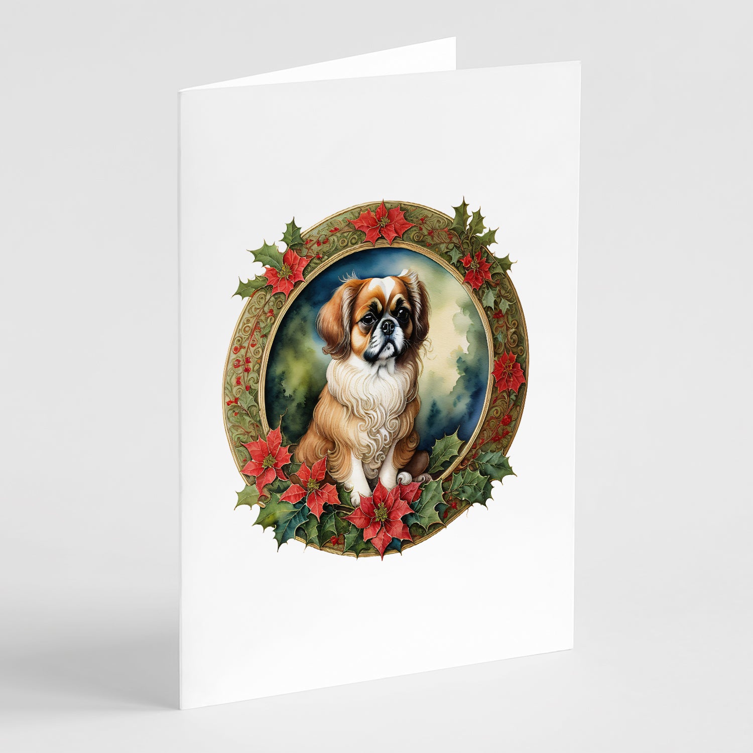 Buy this Tibetan Spaniel Christmas Flowers Greeting Cards Pack of 8