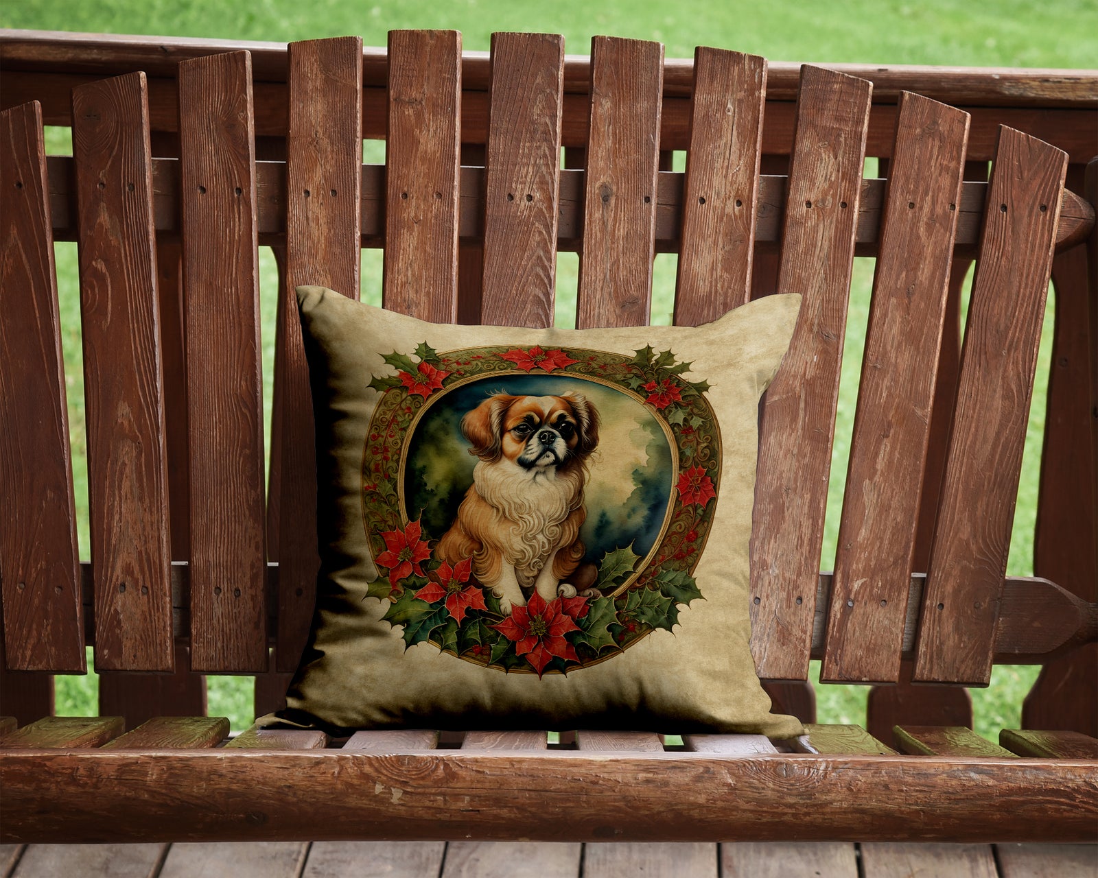Caroline's Treasures Tibetan Spaniel Christmas Flowers Throw Pillow - 14x14 Decorative Pillow – Art for Your Home & Patio