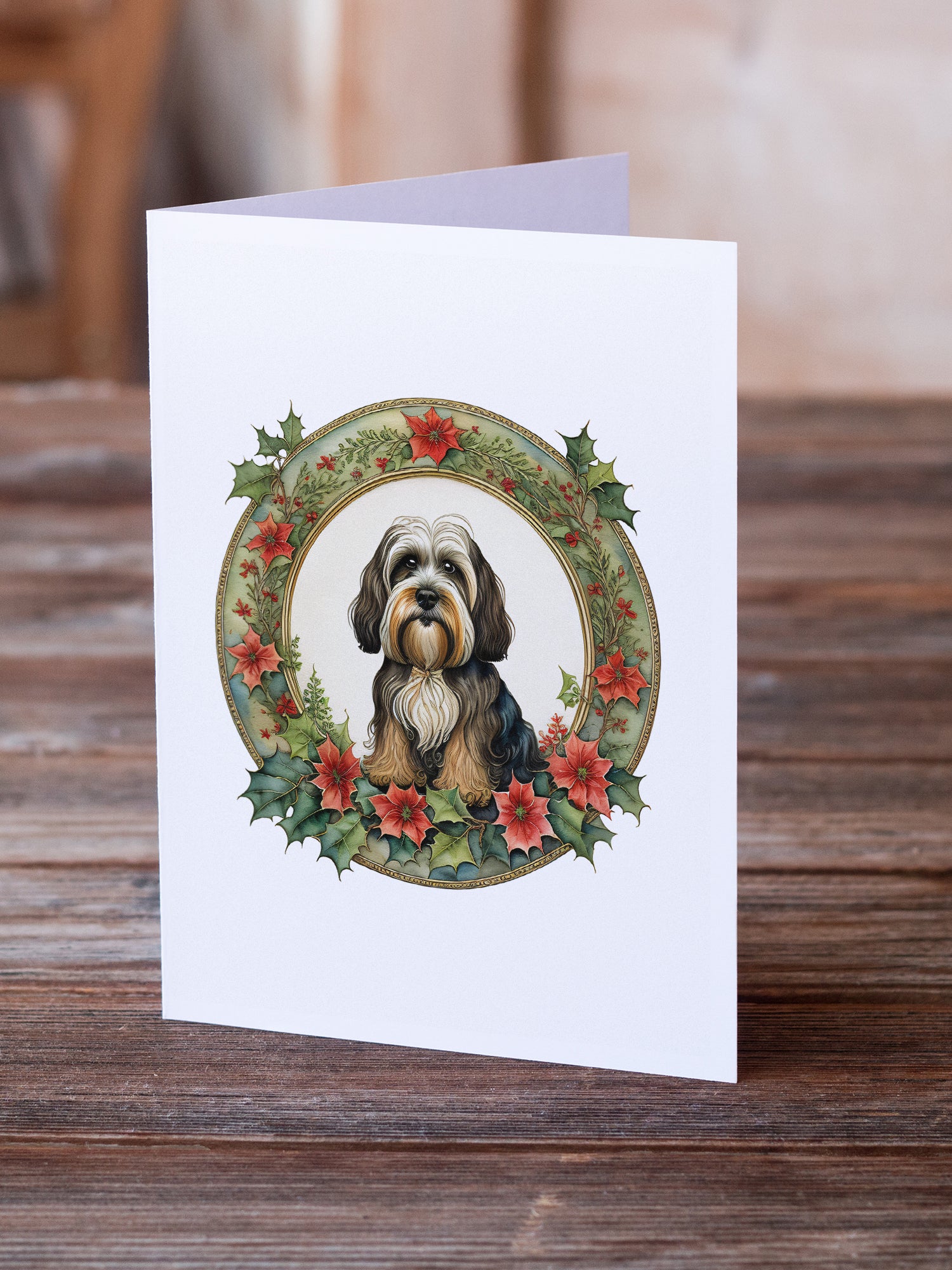 Tibetan Terrier Christmas Flowers Greeting Cards Pack of 8