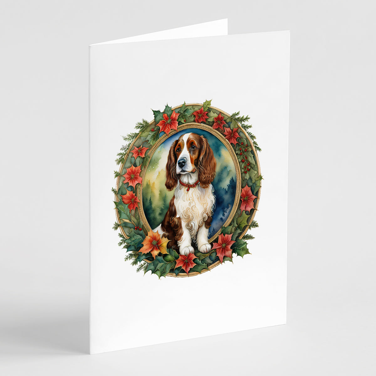 Buy this Welsh Springer Spaniel Christmas Flowers Greeting Cards Pack of 8