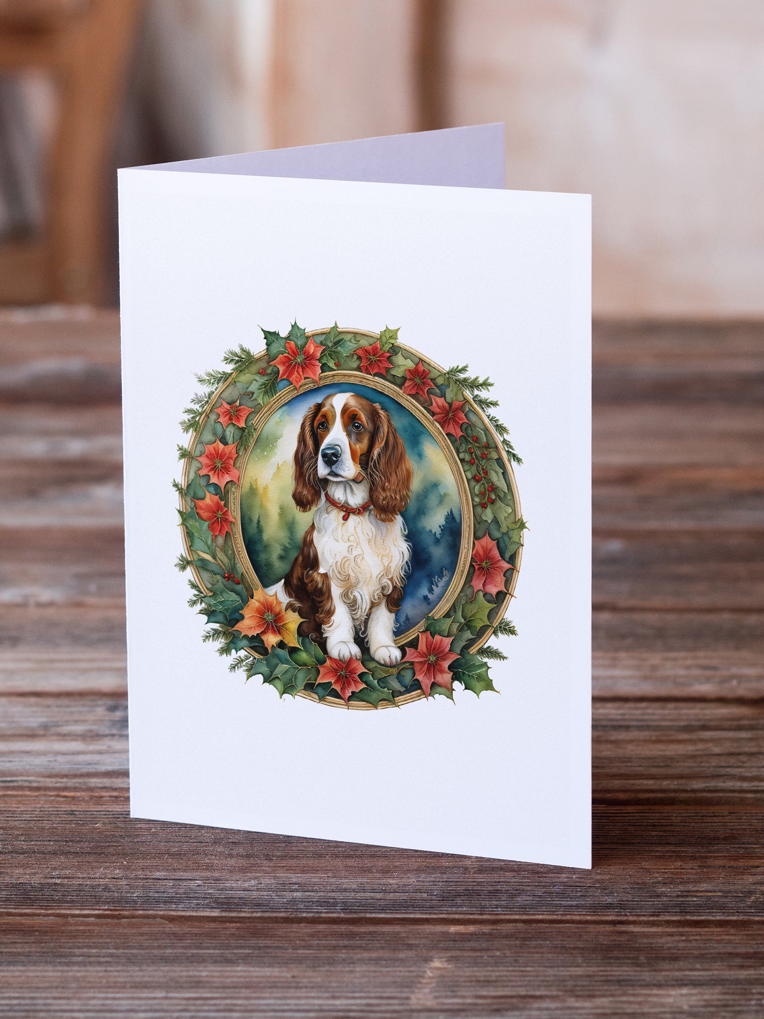 Buy this Welsh Springer Spaniel Christmas Flowers Greeting Cards Pack of 8