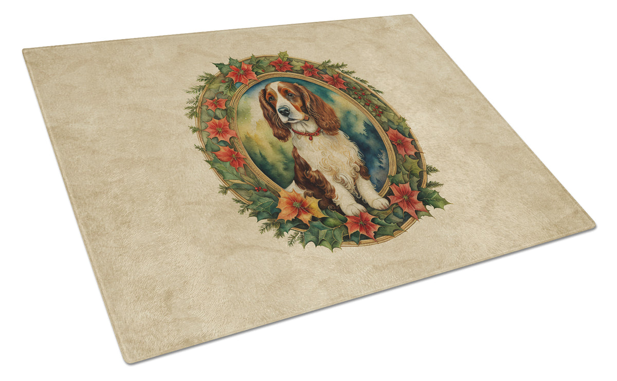 Buy this Welsh Springer Spaniel Christmas Flowers Glass Cutting Board