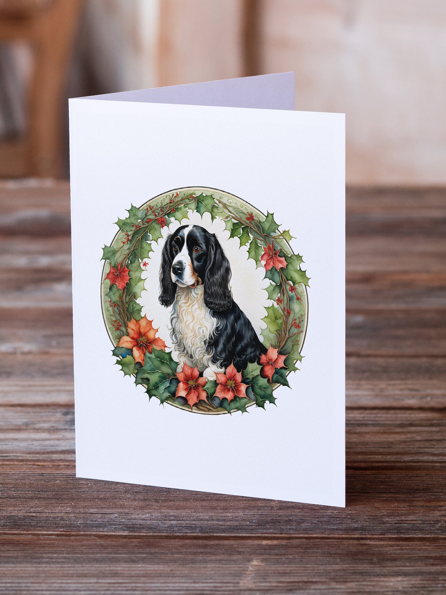 Welsh Springer Spaniel Christmas Flowers Greeting Cards Pack of 8