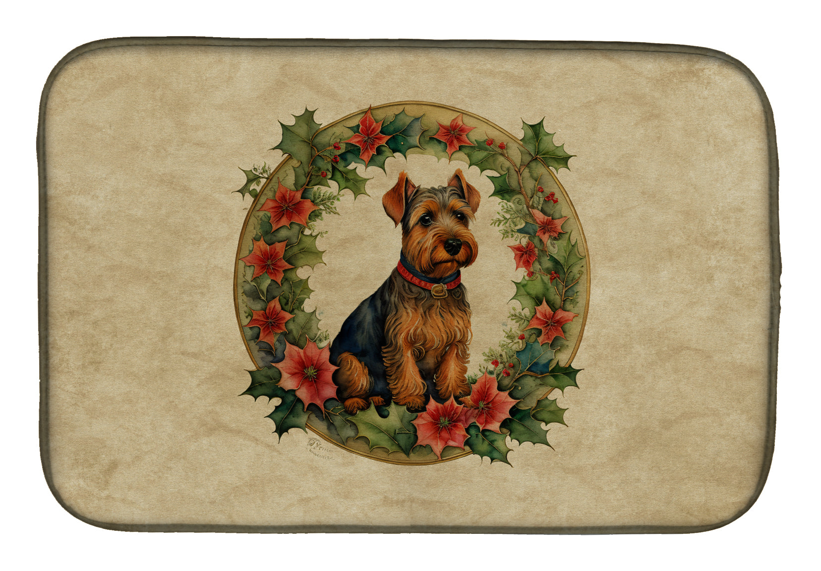 Buy this Welsh Terrier Christmas Flowers Dish Drying Mat