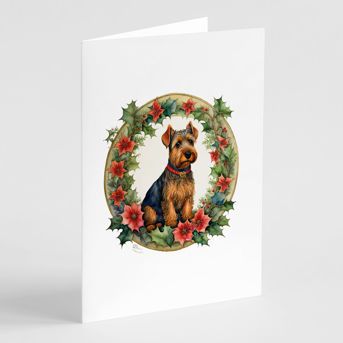 Buy this Welsh Terrier Christmas Flowers Greeting Cards Pack of 8