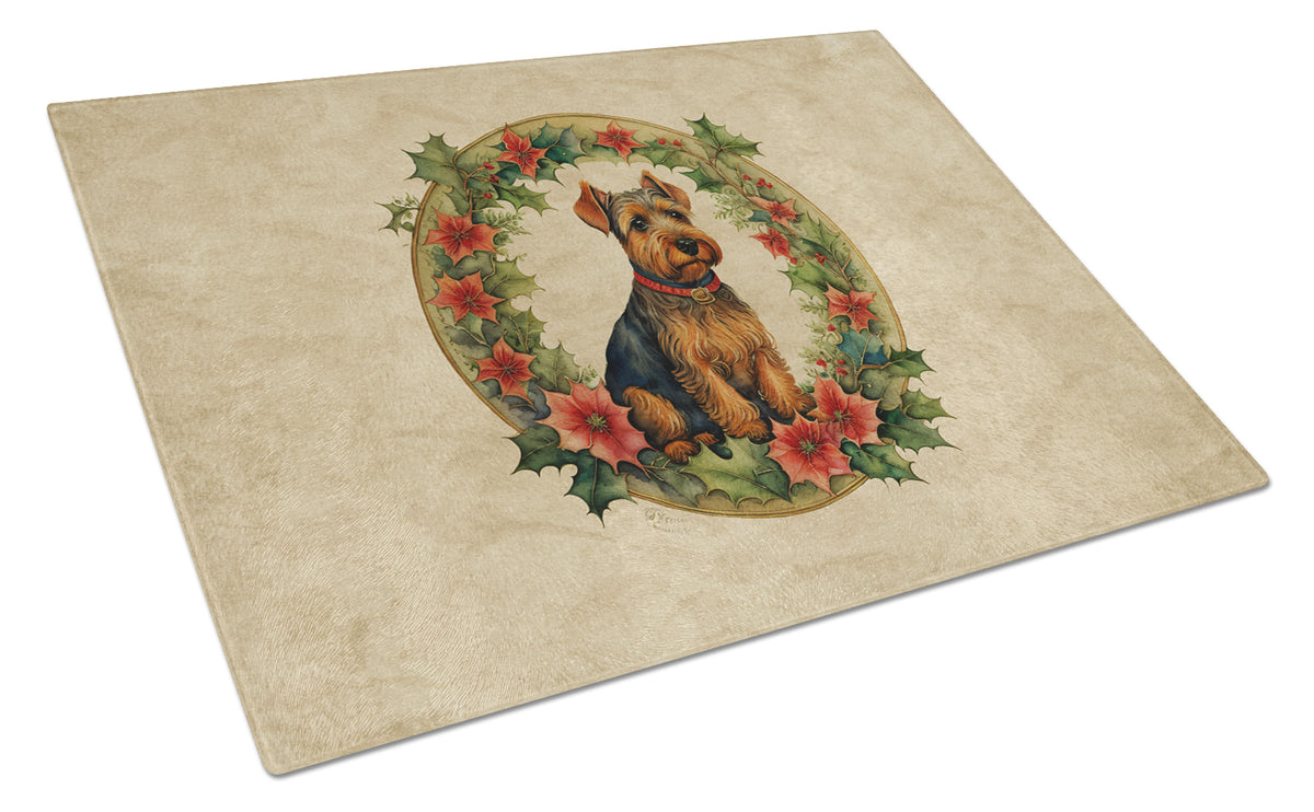 Buy this Welsh Terrier Christmas Flowers Glass Cutting Board