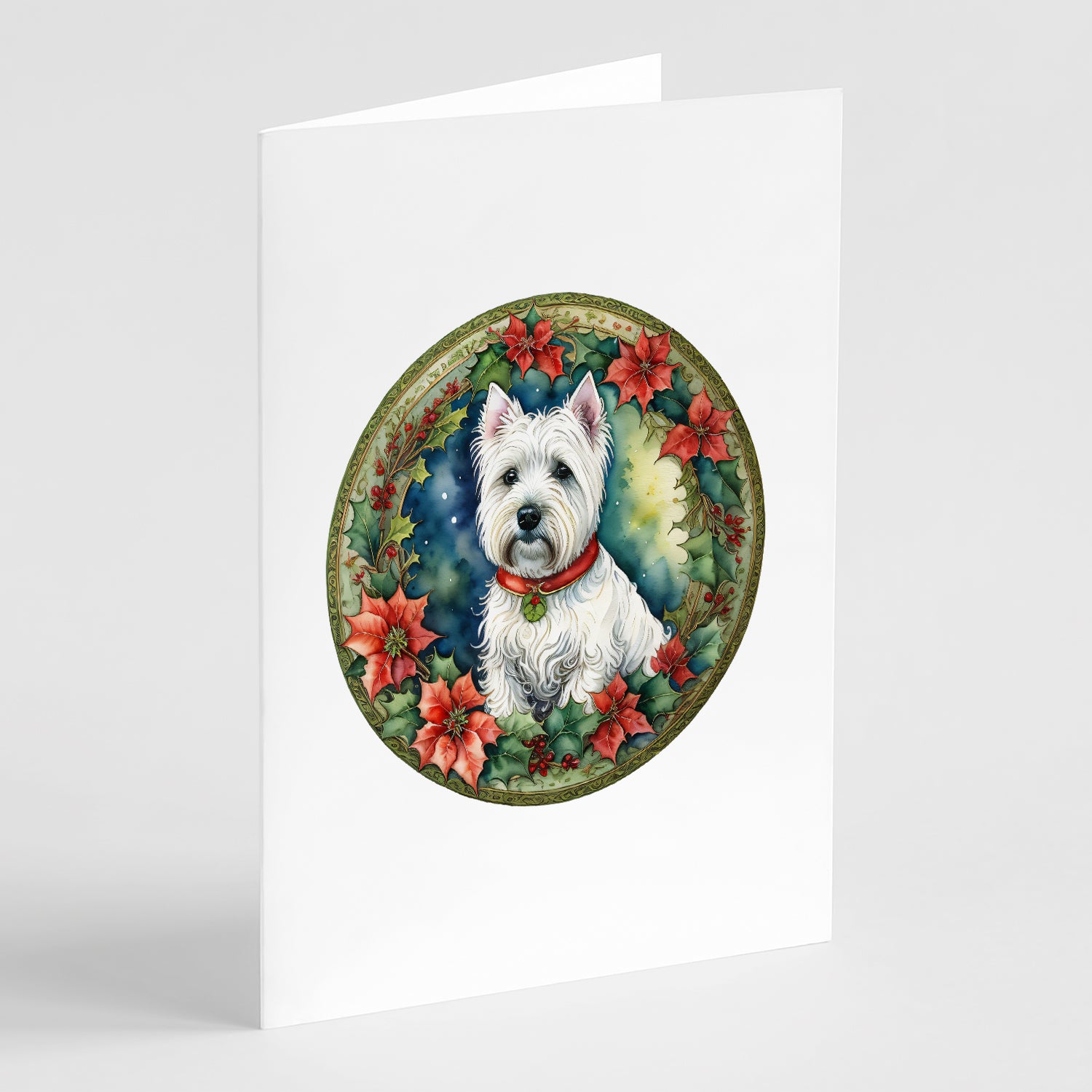 Buy this Westie Christmas Flowers Greeting Cards Pack of 8