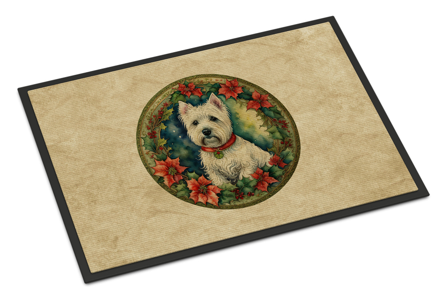 Buy this Westie Christmas Flowers Doormat
