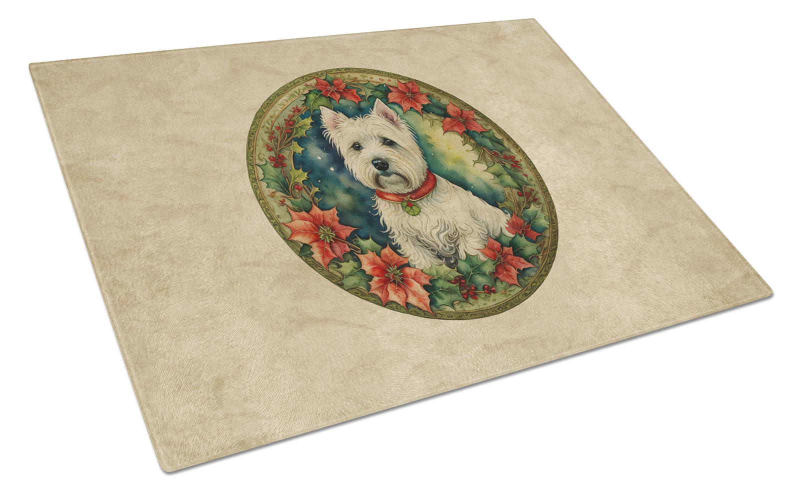 Buy this Westie Christmas Flowers Glass Cutting Board