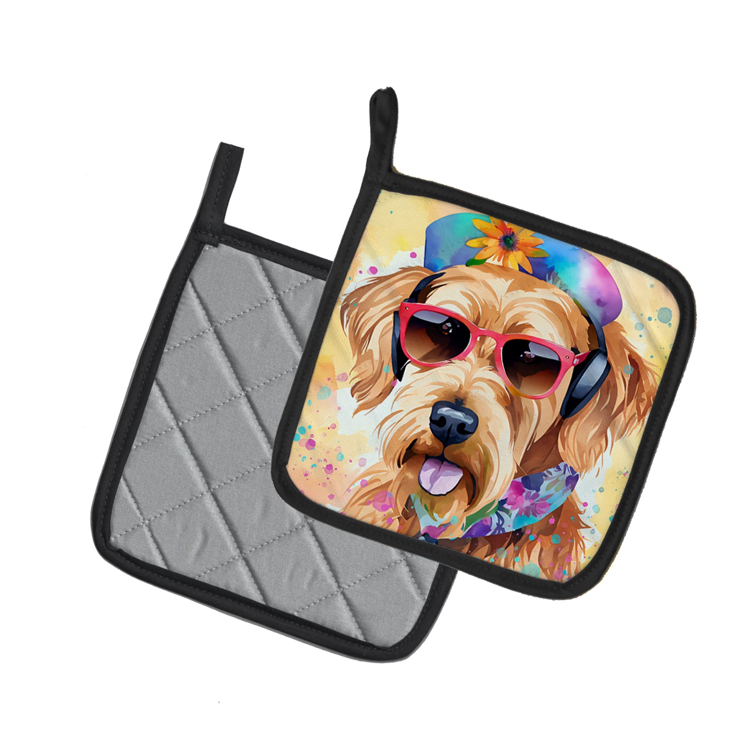 Airedale Terrier Hippie Dawg Pair of Pot Holders