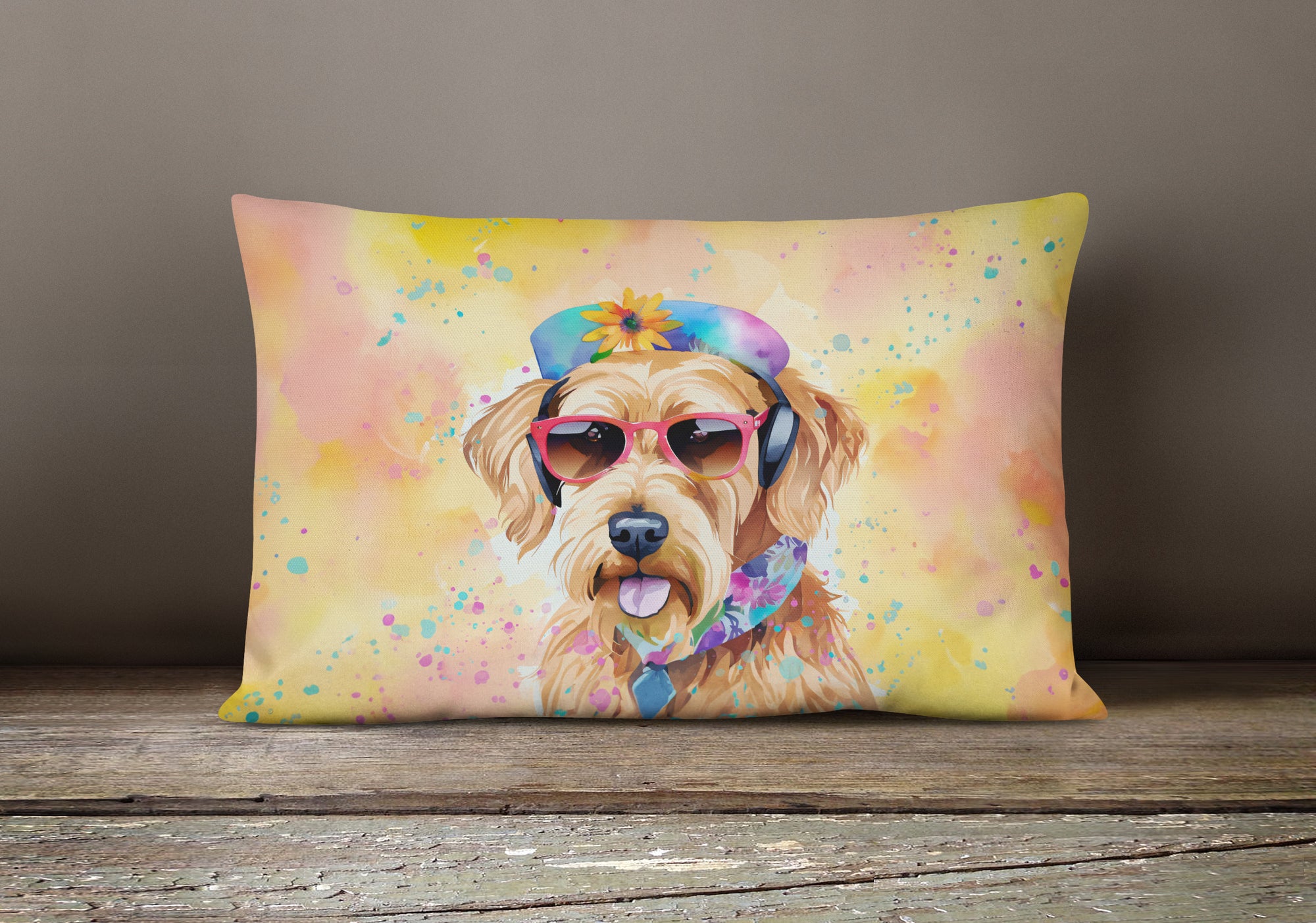 Airedale Terrier Hippie Dawg Fabric Decorative Pillow