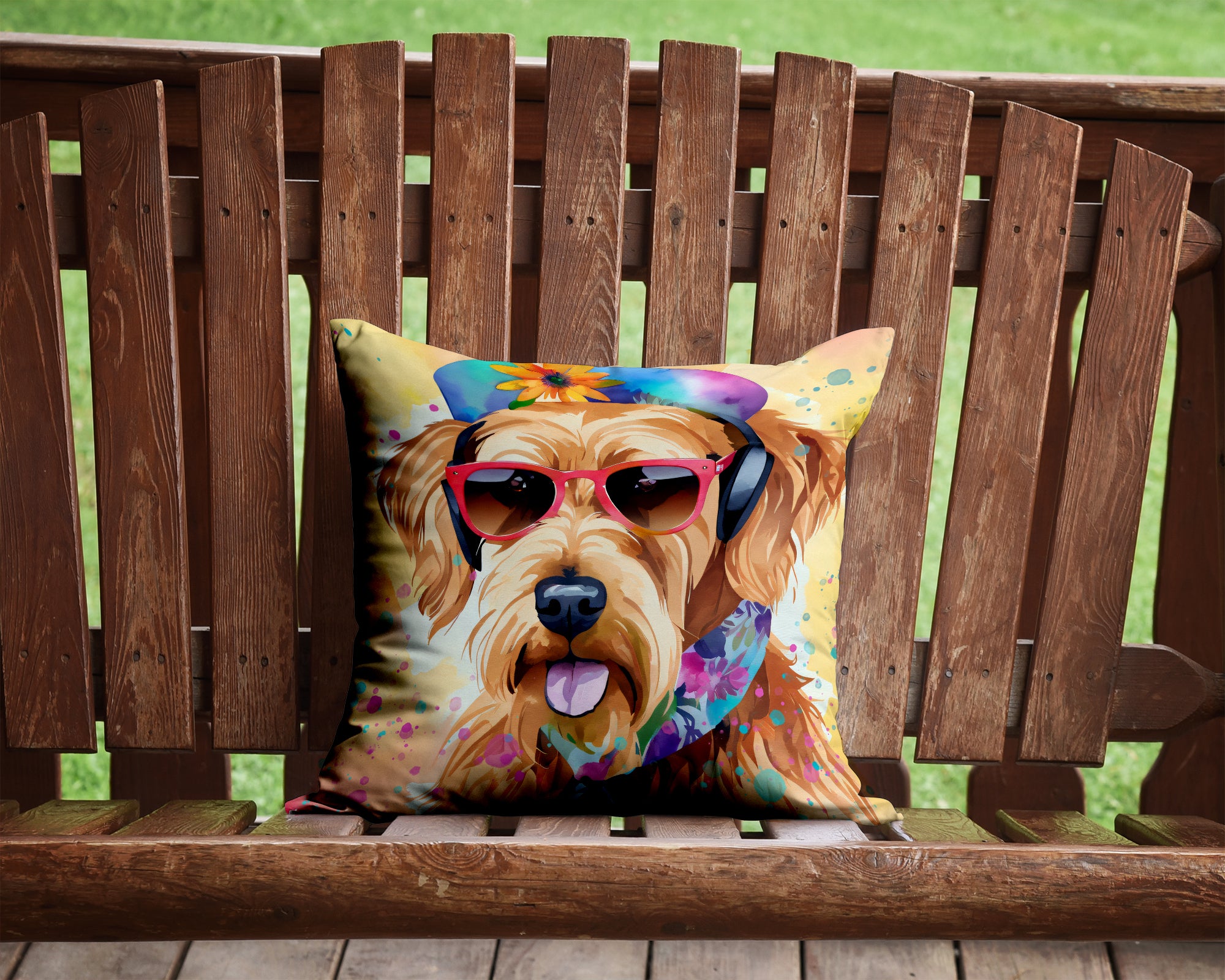 Airedale Terrier Hippie Dawg Fabric Decorative Pillow