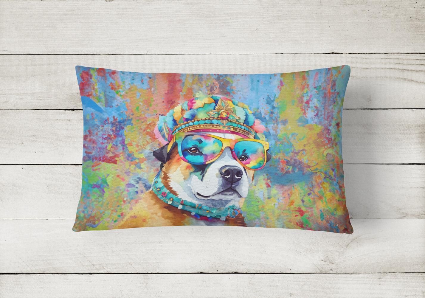 Akita Hippie Dawg Fabric Decorative Pillow
