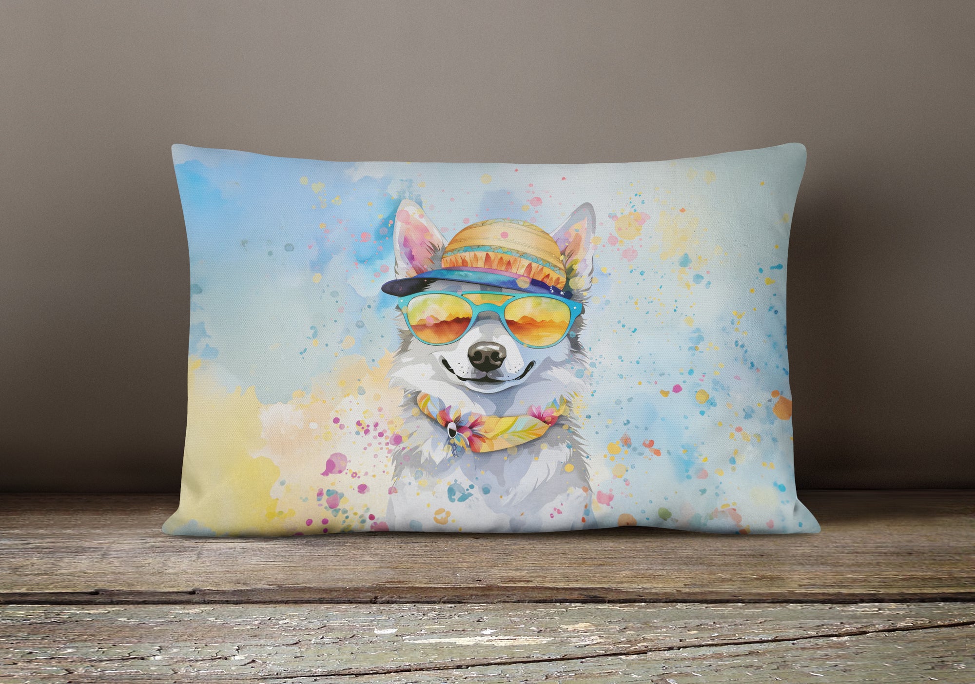 Alaskan Klee Kai Hippie Dawg Fabric Decorative Pillow