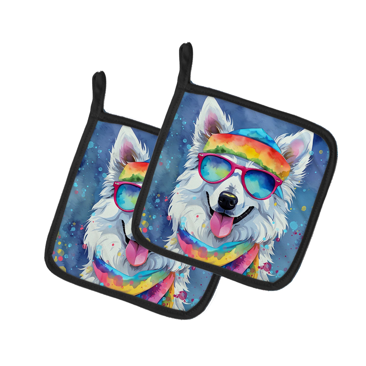 Buy this American Eskimo Hippie Dawg Pair of Pot Holders