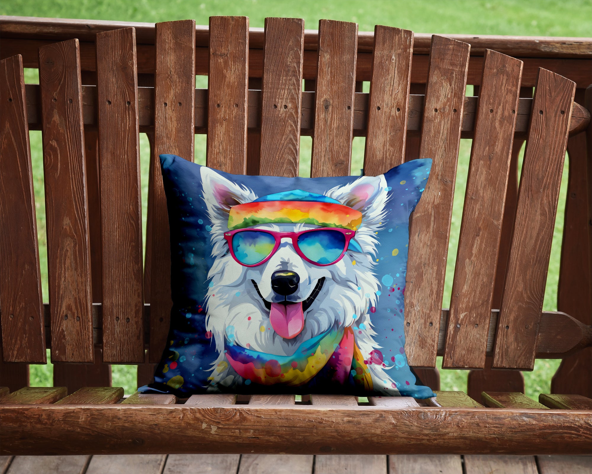 American Eskimo Hippie Dawg Fabric Decorative Pillow