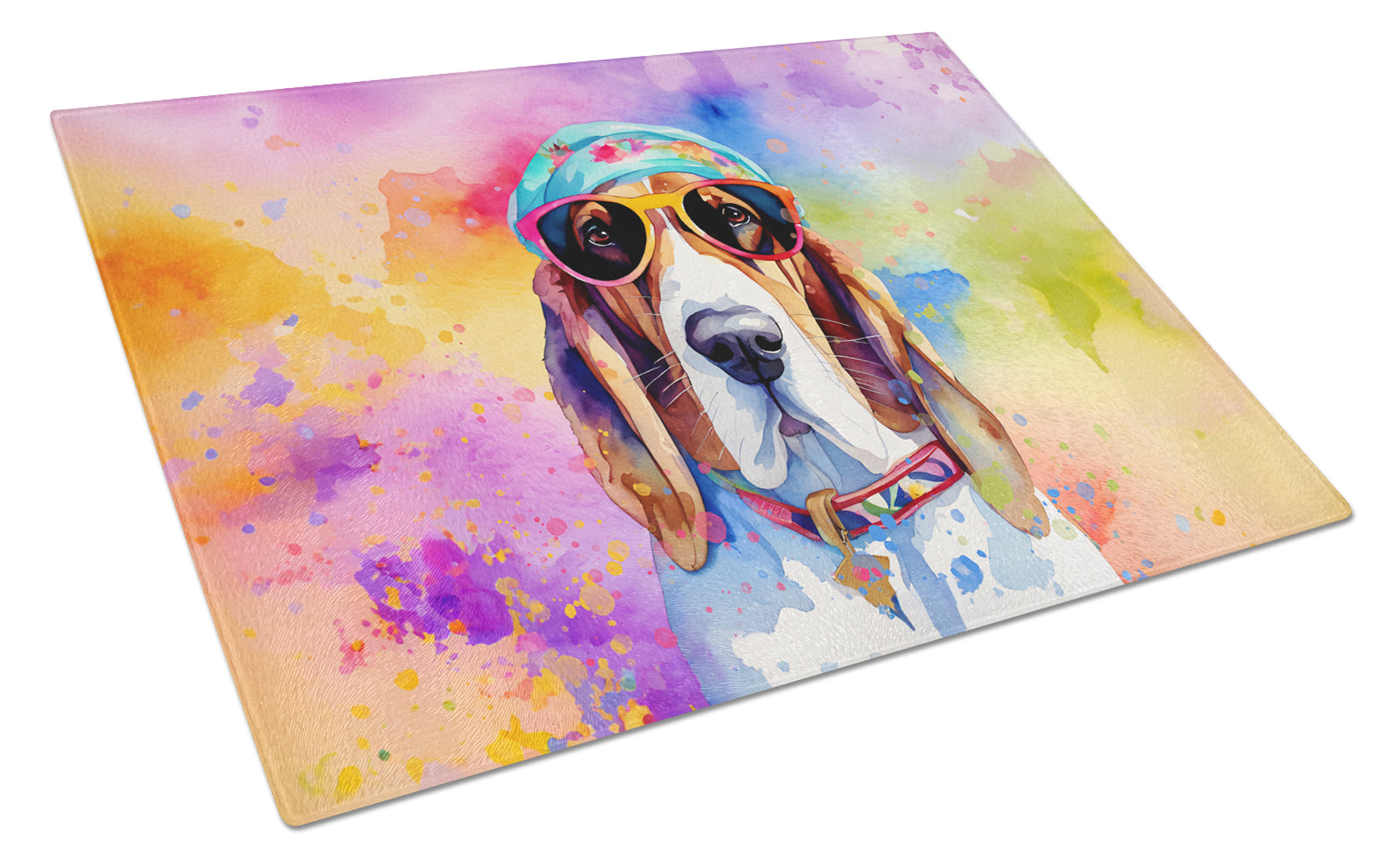 Buy this Basset Hound Hippie Dawg Glass Cutting Board Large