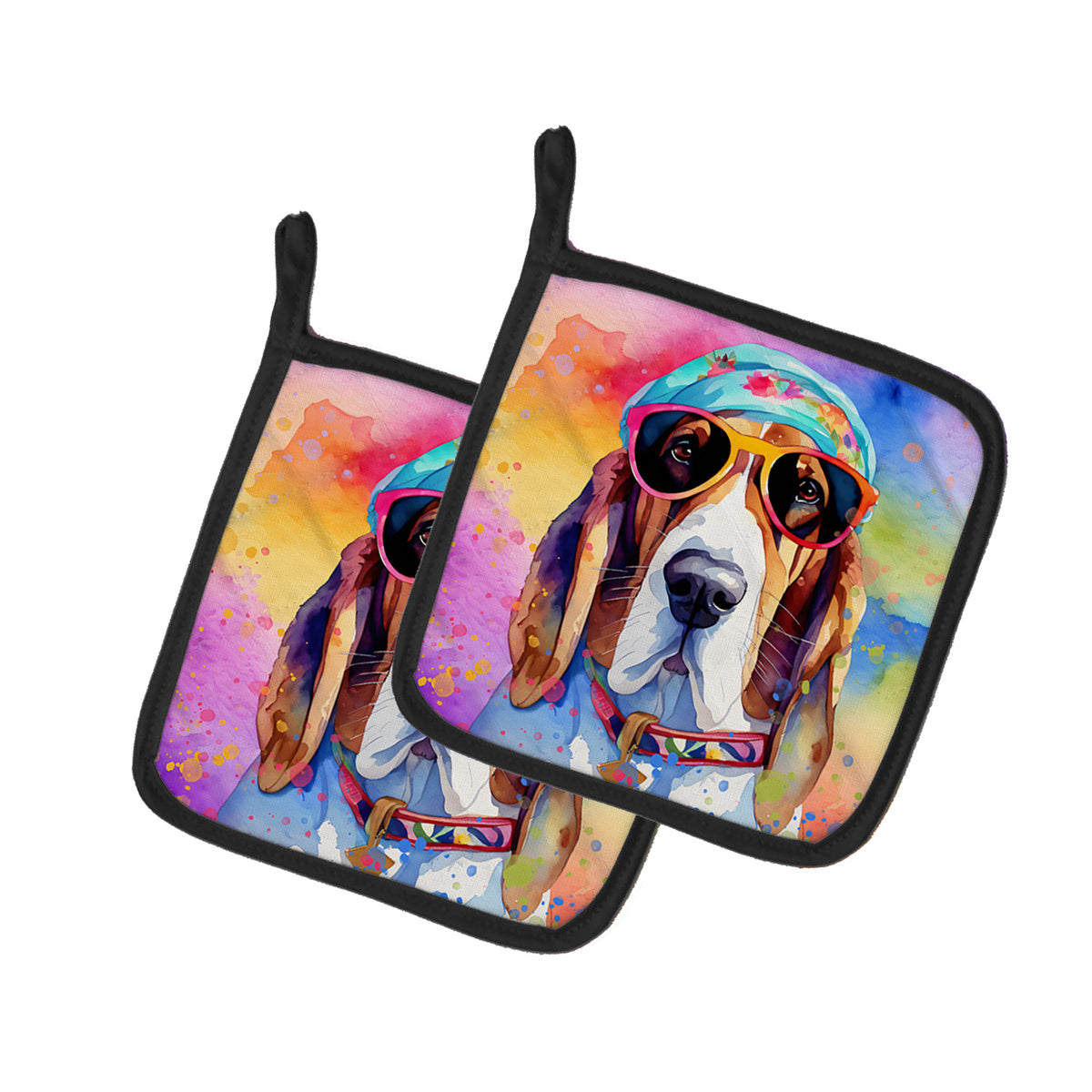 Buy this Basset Hound Hippie Dawg Pair of Pot Holders
