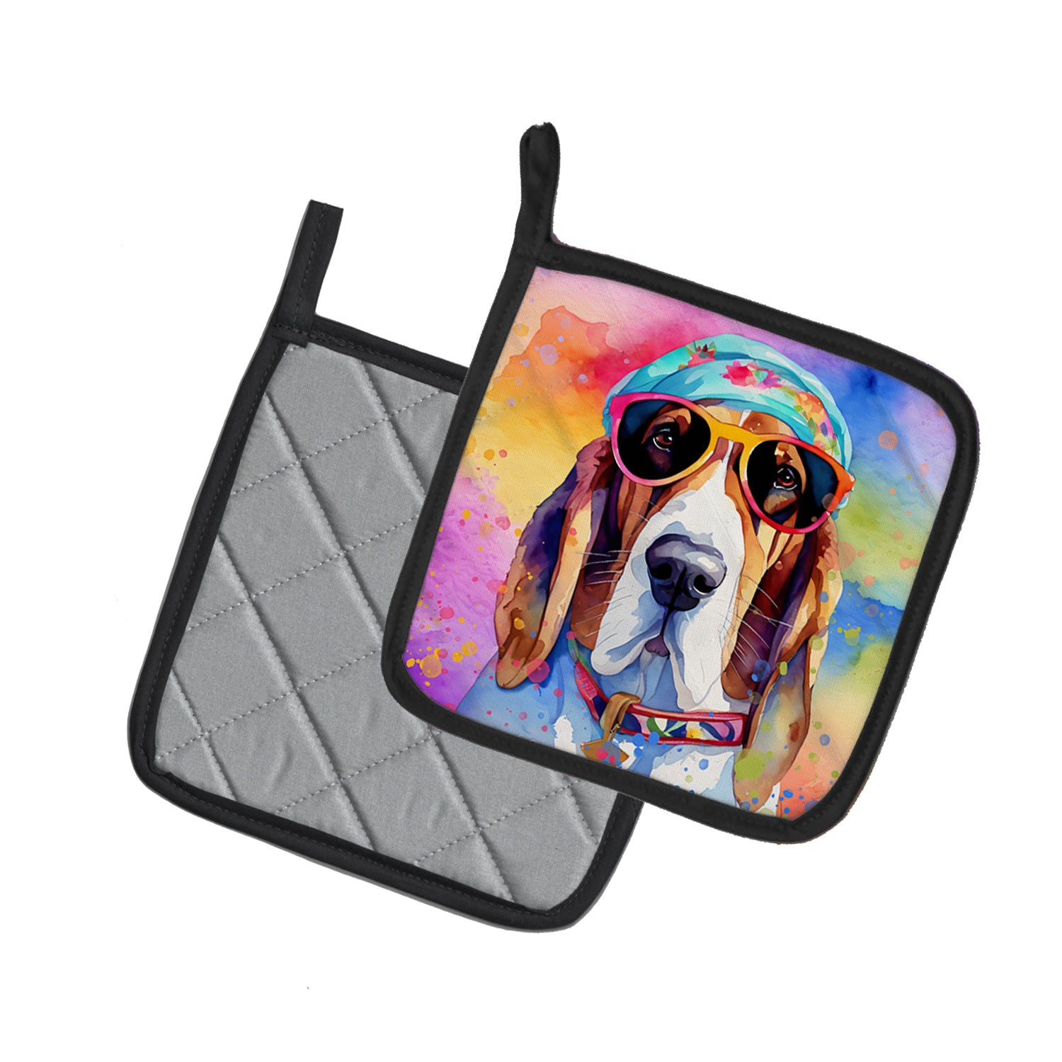 Buy this Basset Hound Hippie Dawg Pair of Pot Holders