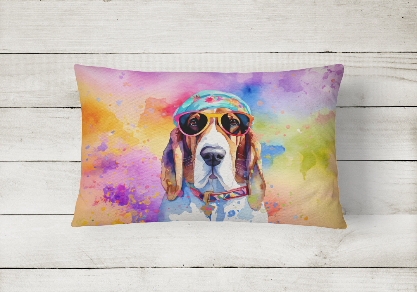 Basset Hound Hippie Dawg Fabric Decorative Pillow