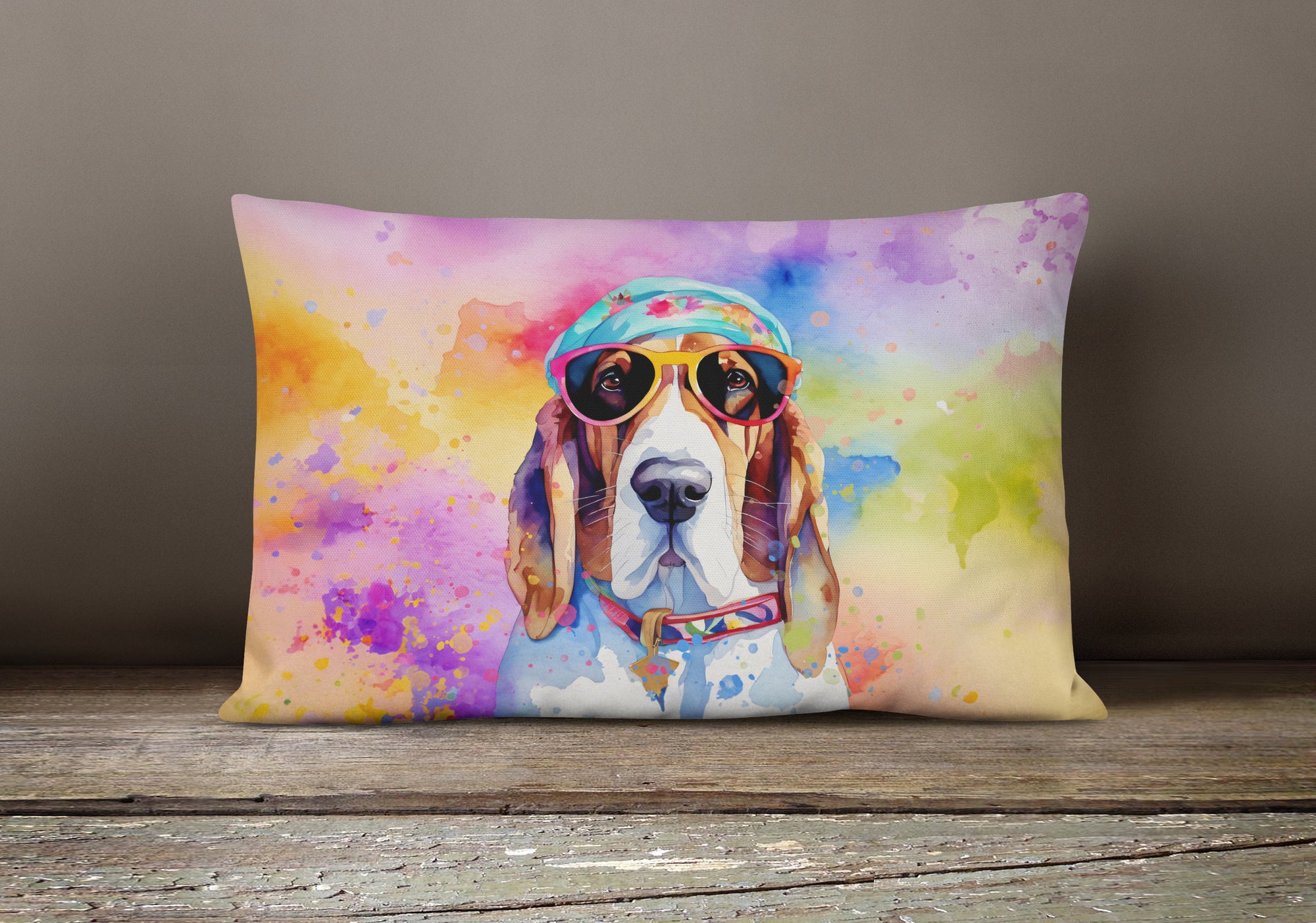 Basset Hound Hippie Dawg Fabric Decorative Pillow
