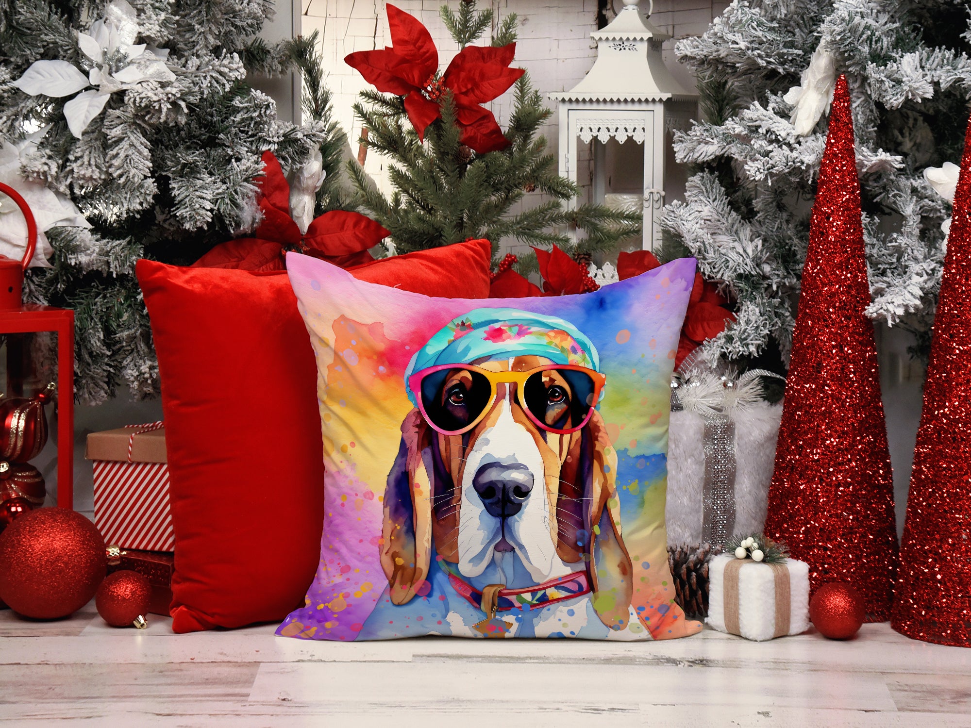 Buy this Basset Hound Hippie Dawg Fabric Decorative Pillow