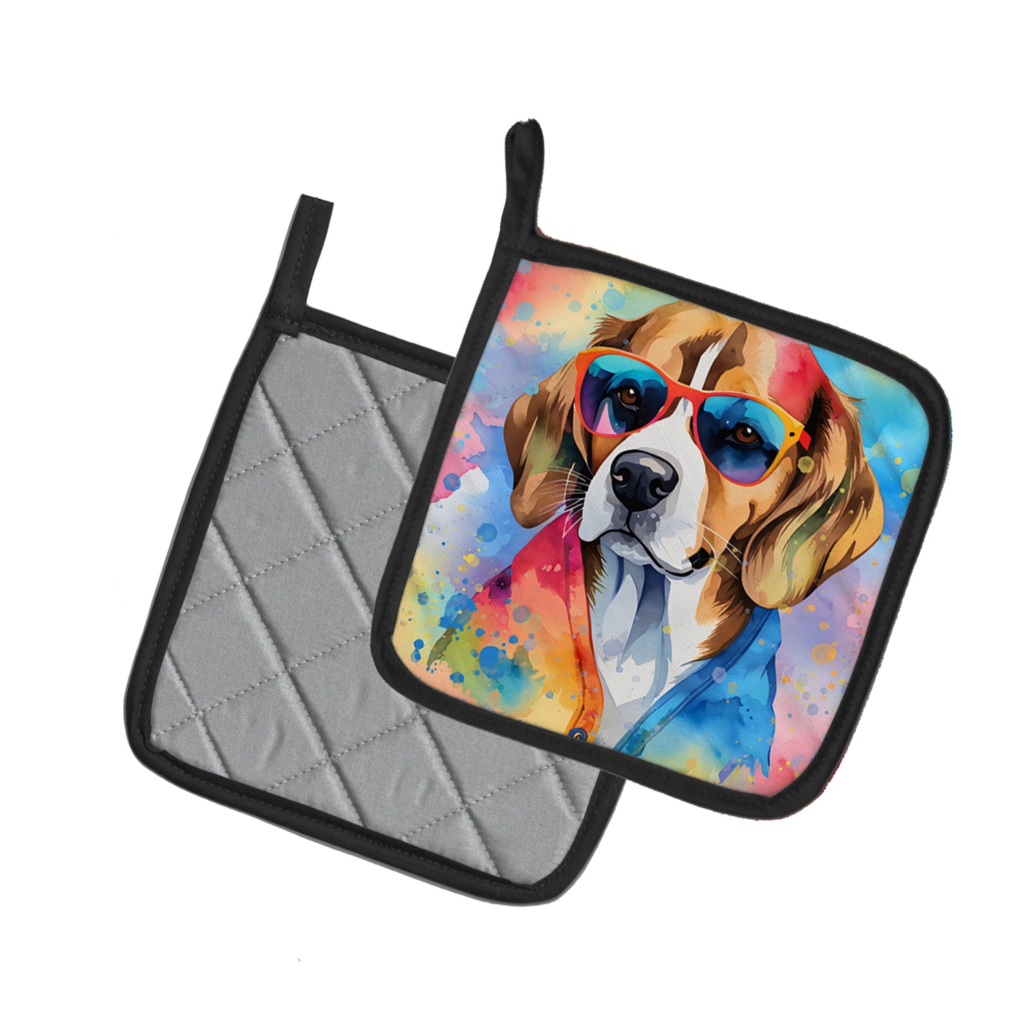 Beagle Hippie Dawg Pair of Pot Holders