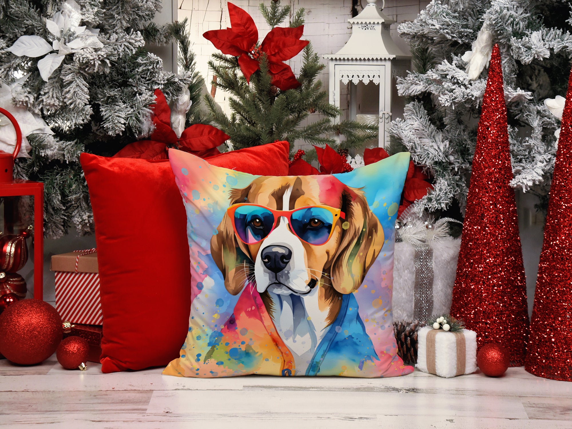 Beagle Hippie Dawg Fabric Decorative Pillow