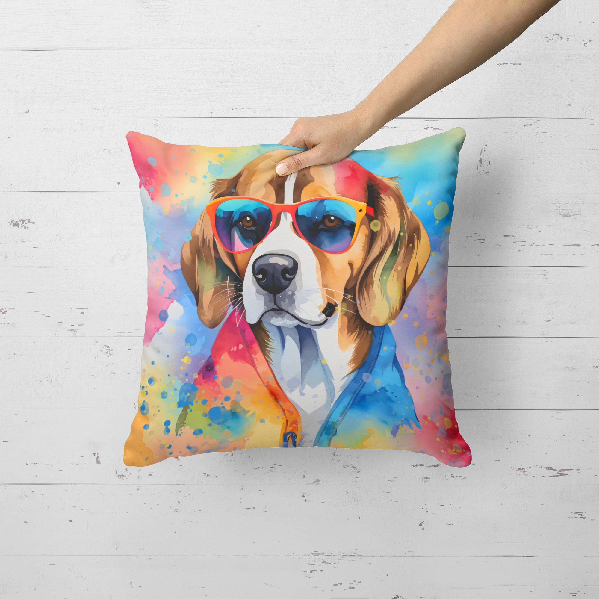 Beagle Hippie Dawg Fabric Decorative Pillow
