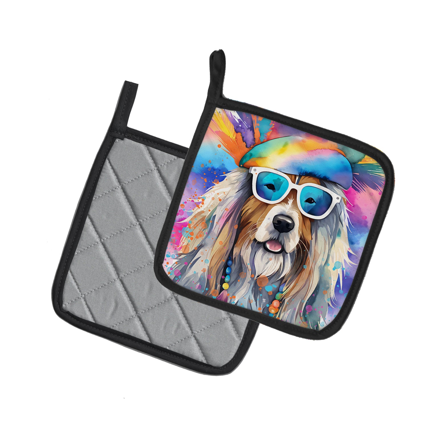 Bearded Collie Hippie Dawg Pair of Pot Holders