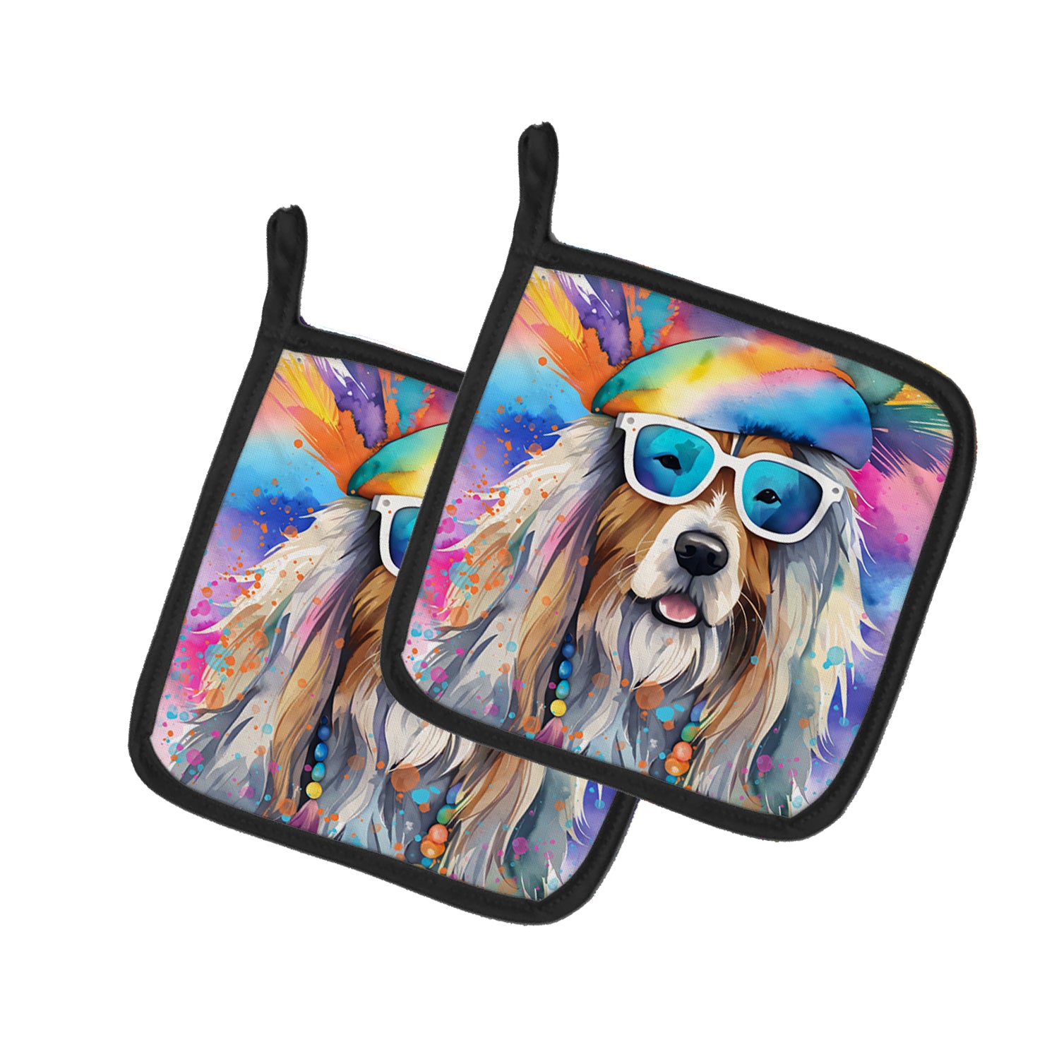 Buy this Bearded Collie Hippie Dawg Pair of Pot Holders