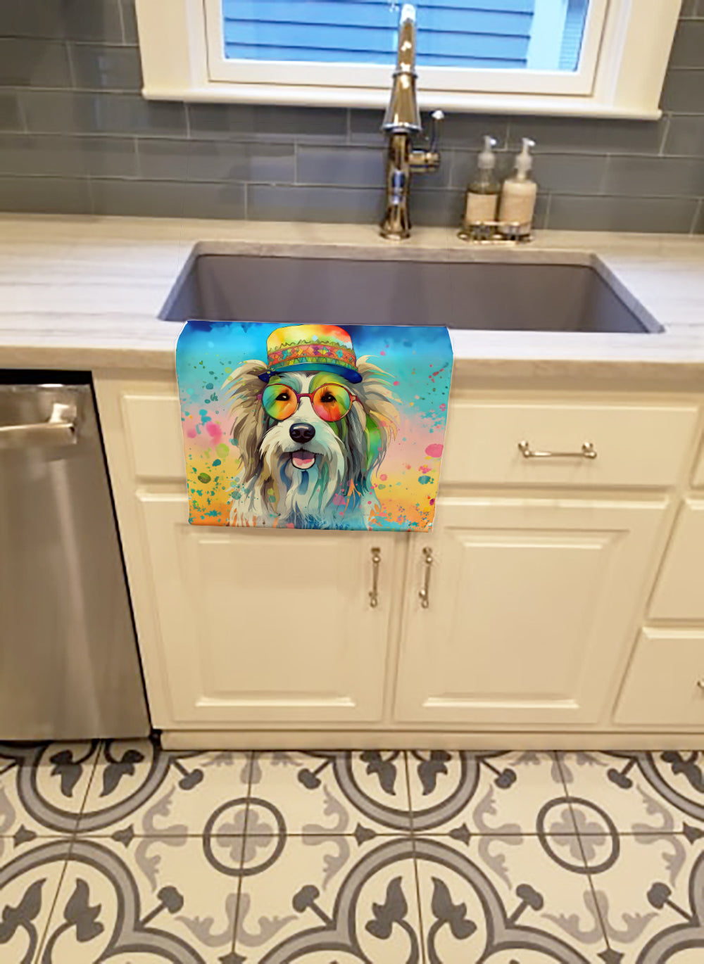 Bearded Collie Hippie Dawg Kitchen Towel