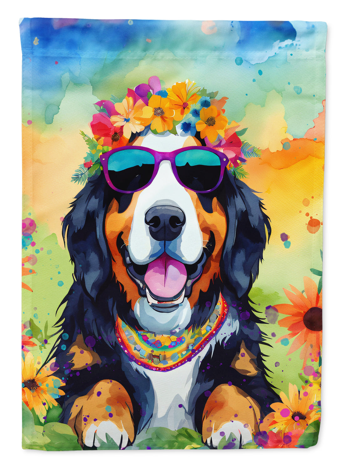 Buy this Bernese Mountain Dog Hippie Dawg House Flag