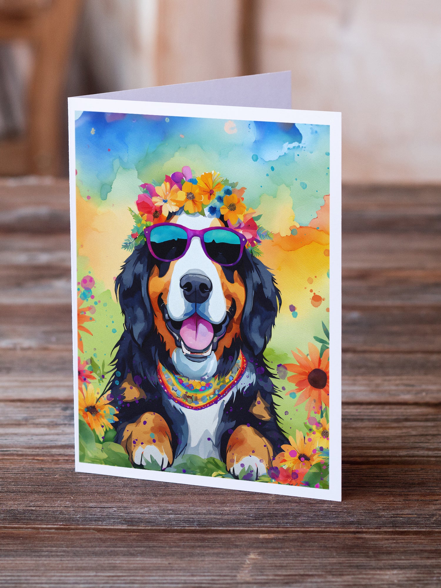 Bernese Mountain Dog Hippie Dawg Greeting Cards Pack of 8
