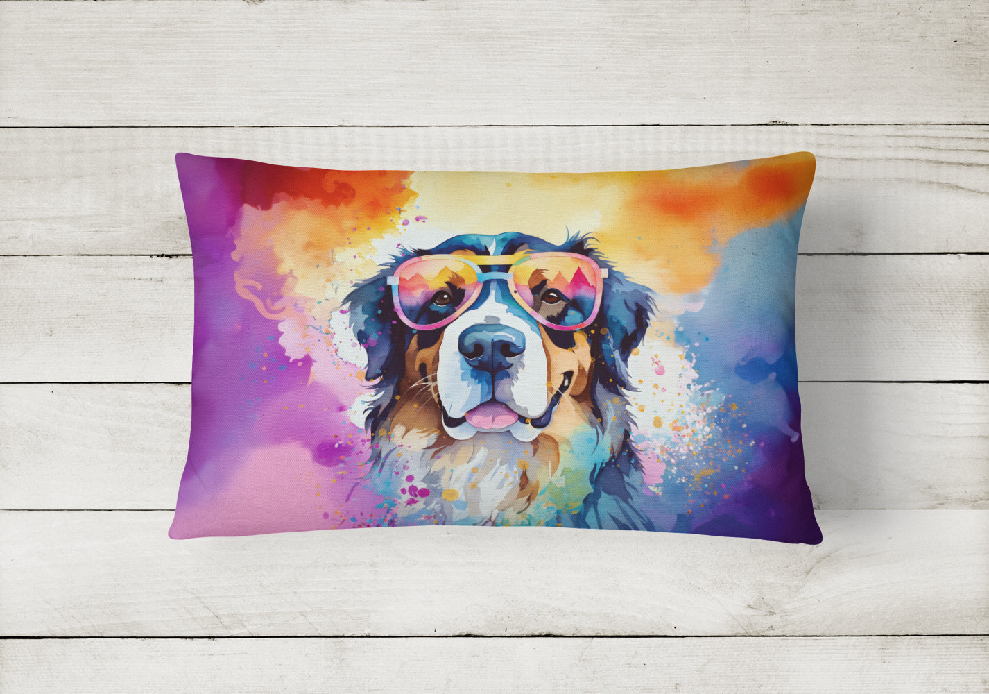 Buy this Bernese Mountain Dog Hippie Dawg Fabric Decorative Pillow