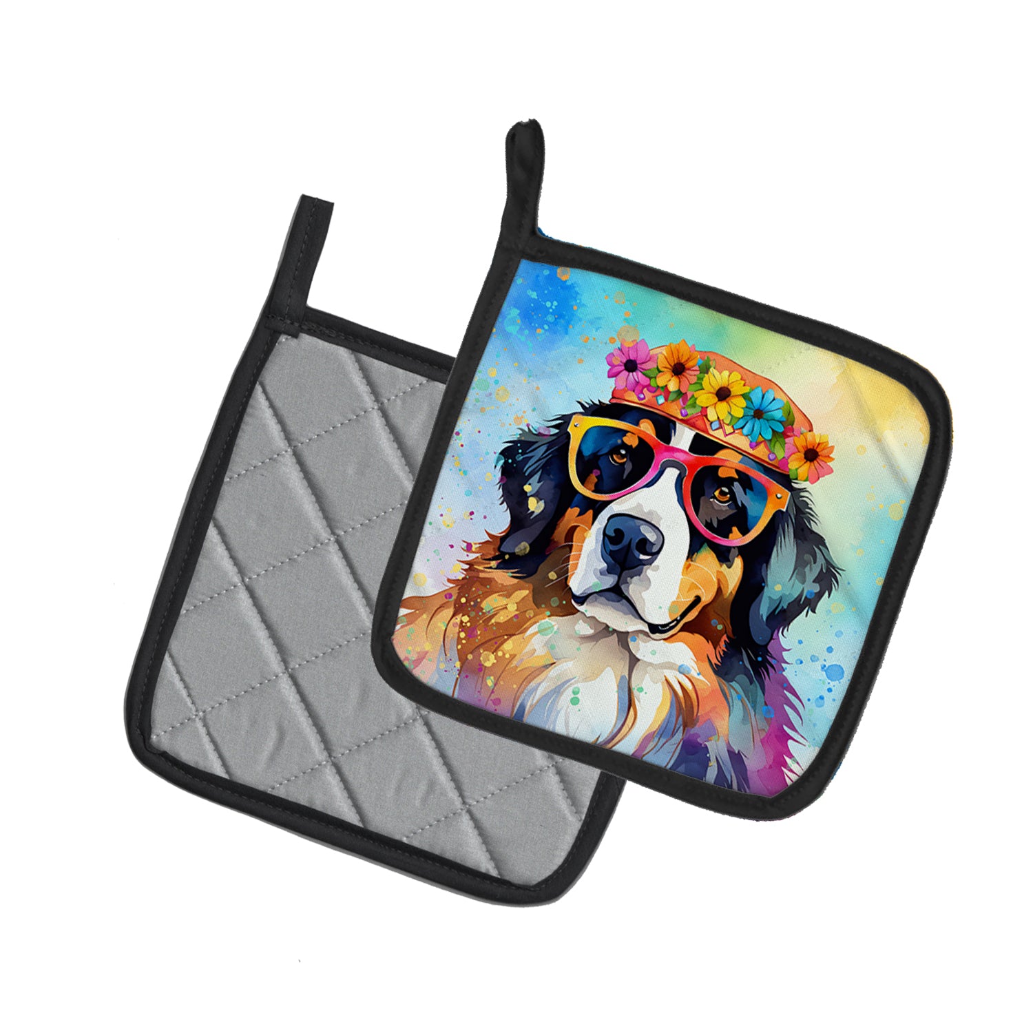 Buy this Bernese Mountain Dog Hippie Dawg Pair of Pot Holders