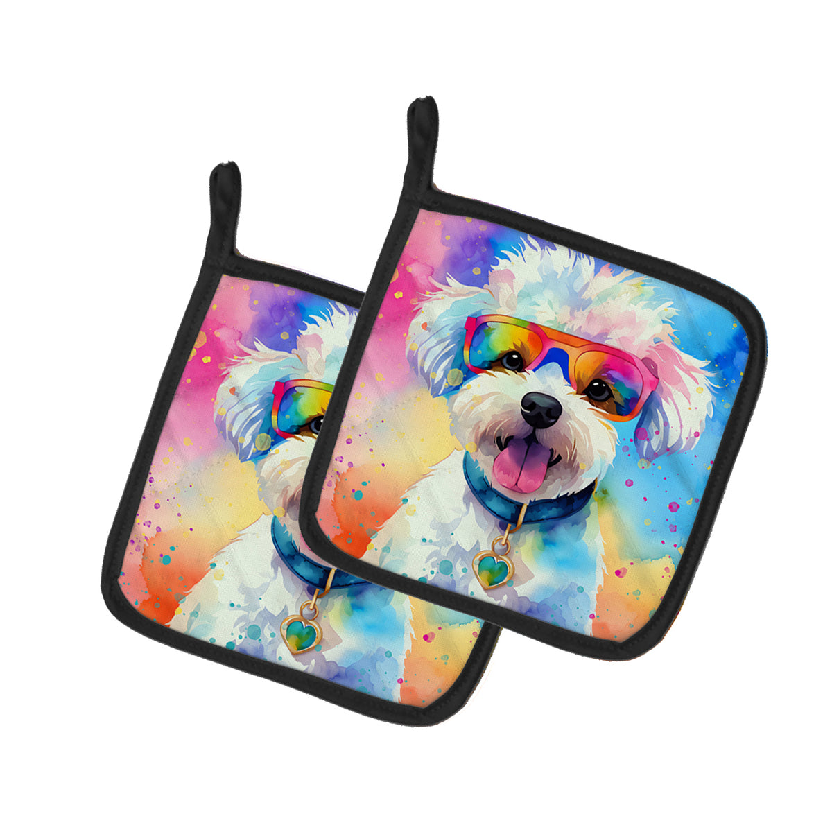 Buy this Bichon Frise Hippie Dawg Pair of Pot Holders
