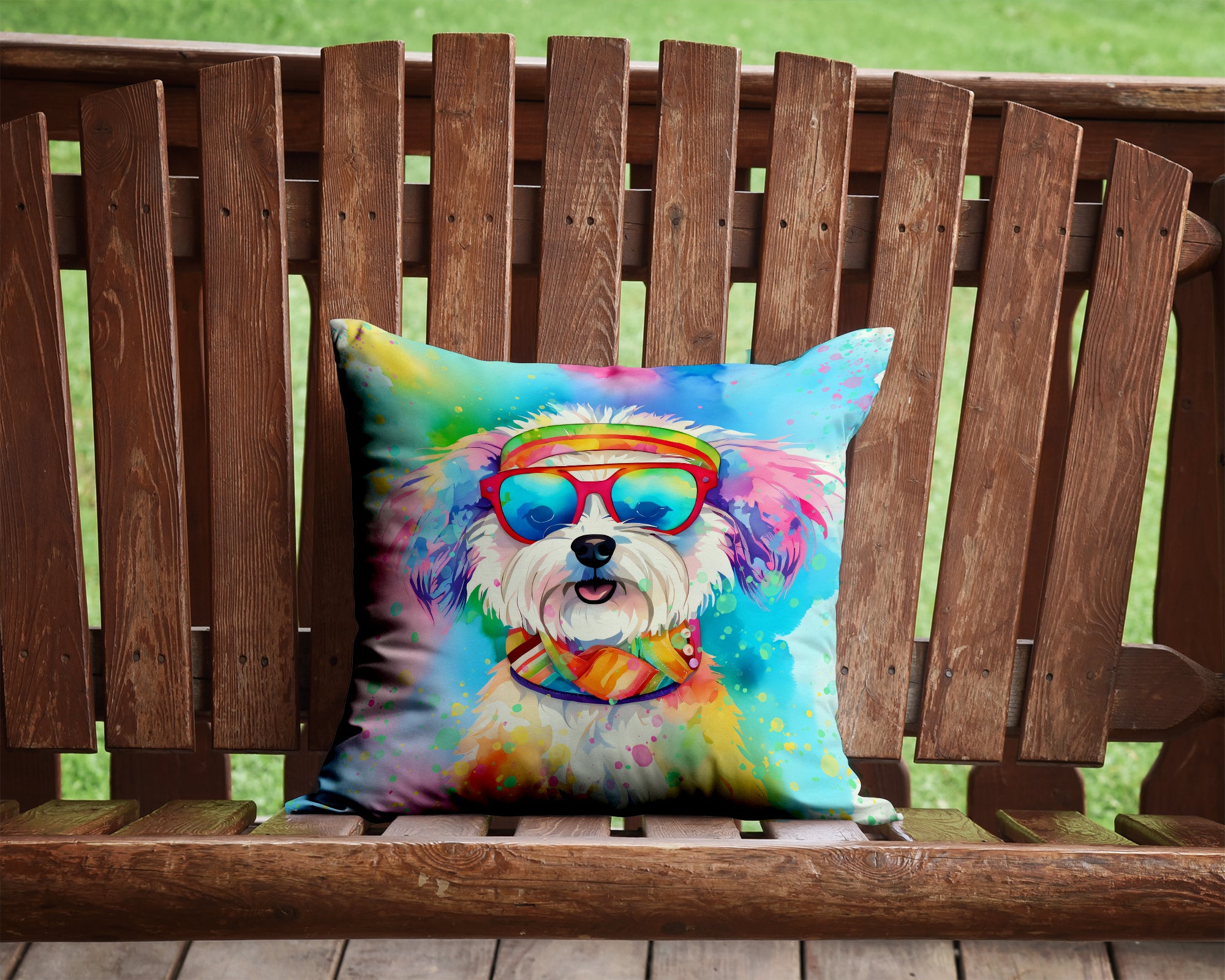 Bichon Frise Hippie Dawg Fabric Decorative Pillow