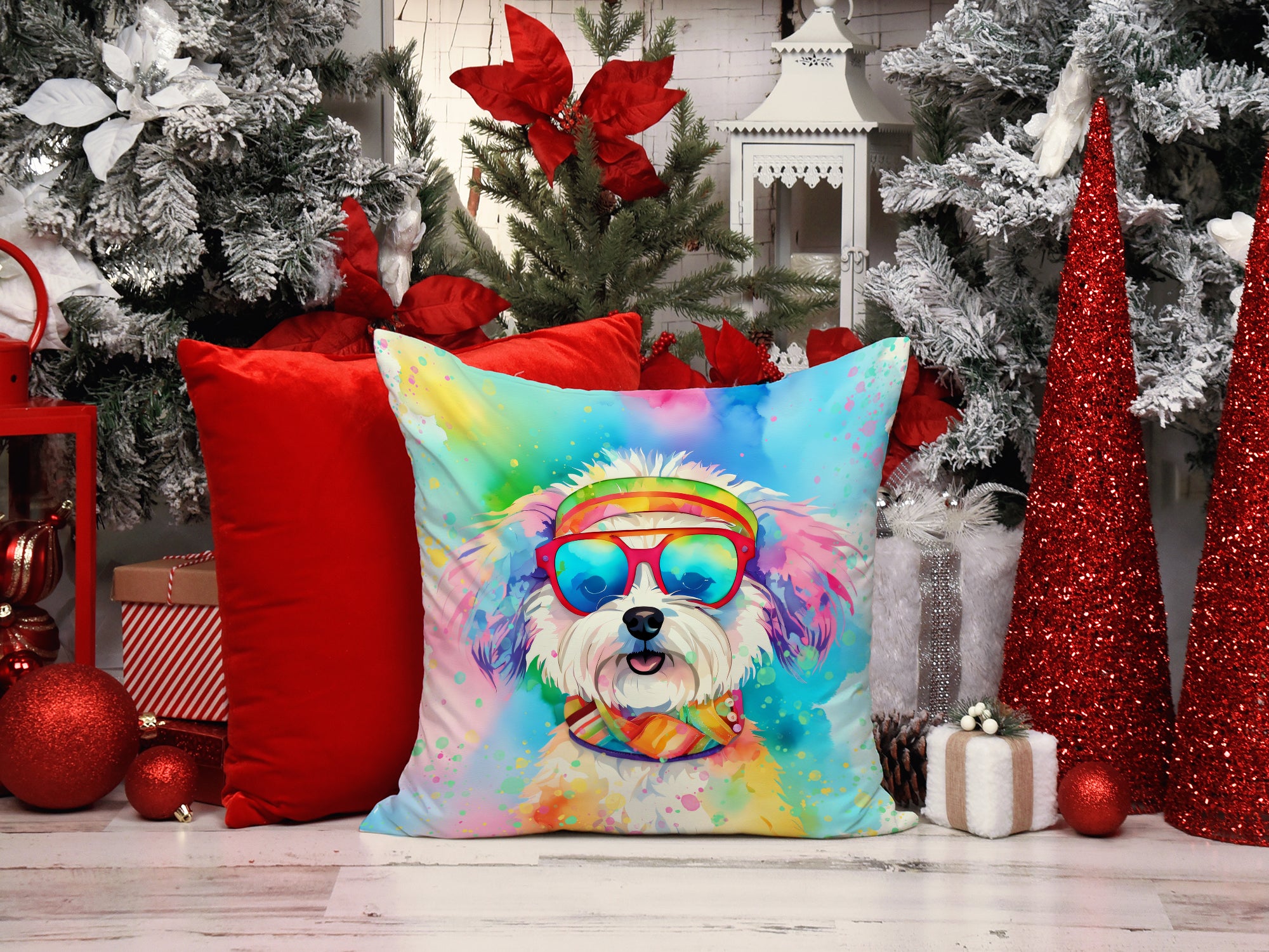 Buy this Bichon Frise Hippie Dawg Fabric Decorative Pillow