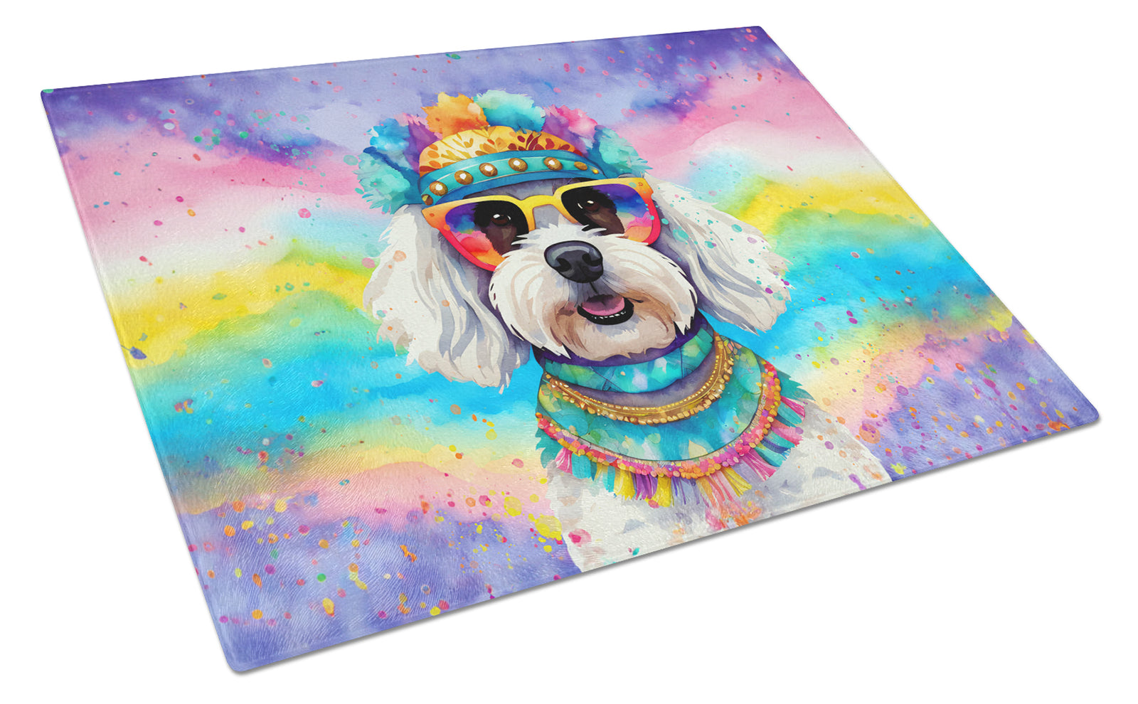 Buy this Bichon Frise Hippie Dawg Glass Cutting Board Large