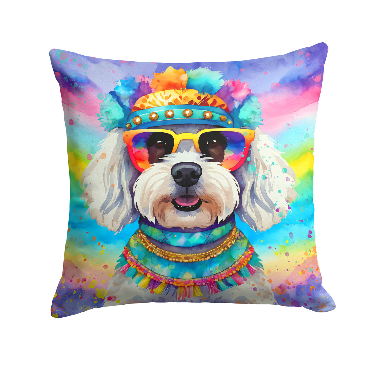 Buy this Bichon Frise Hippie Dawg Fabric Decorative Pillow